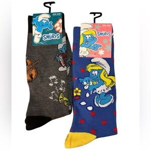Gift Bundle of 2 Smurfs and Smurfette Novelty Socks 80s Retro NWT